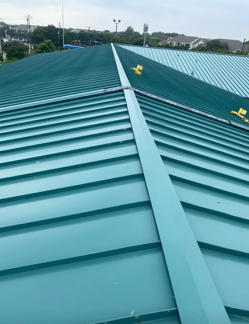 Green commercial metal roof ridge and valley for Metal Roof Repair in Bridgewater Town